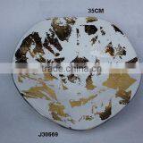 Cast Aluminum Round Bowl With Enamel White and Gold Enamel