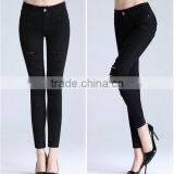 2017 Summer Latest Design Mid Waist Black Skinny Holes Denim Pants Elastic Pant for Women thumbnail-3