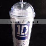 16 Oz Plastic Clear Dome Lid Double Wall Tumbler With Straw thumbnail-6