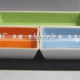 Set of 3 Plates Colorful Stoneware Snacks Serving Tray thumbnail-1