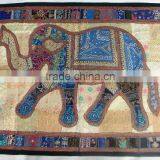 Indian Droplet Style Hanging Tapestry - Indian Antique Style Fabric Wall Decor Tapestry With Elephant Figure thumbnail-1