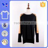 Knitted Rayon Body Contrast Satin Polyester Sleeves Patchwork T-shirt thumbnail-1