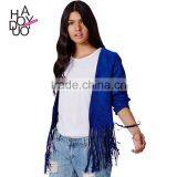 HAODUOYI Autumn Women Synthetic Suede Short Style Blazer Tassel Jacket thumbnail-1