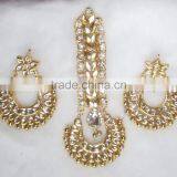 Kundan Jadau Earring Tikka Gold Plated Chand Bali Set thumbnail-4