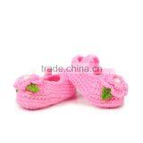 Green Leaves Embellished Hand Made Crochet Knitting Flower Girl Shoes thumbnail-5