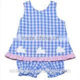 New Arrive Blue Check Easter Bunnies Baby Outfit Little Girls Summer Ruffle Sets thumbnail-1