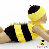 Kids Cute Unisex Remake Props Bee Cosplay Yellow And Black Flutter Sleeve One Piece Beach Clothes With Cap 2pcs Swimwear thumbnail-1