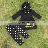 Fall/winter Scarf OUTFITS Baby Clothes Girls Boutique Clothing Kidsblack Gold Dot Crown Top Sets Girls Pant Sets thumbnail-1