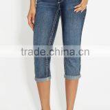 medium wash capri with metallic stitching #82393