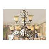 Silver / Gold Metal and Glass Vintage Wrought Iron Chandelier With Shades , 6 Light 600W E27