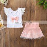 Baby Girl Outfit Kids White Tops + Pink Skirt 2pcs Set Summer Boutique Cloth for 1-6T thumbnail-5