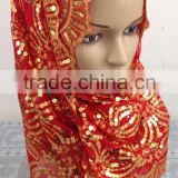 PLS017 Fashionable Newest muslim scarf ladies long paillette scarf