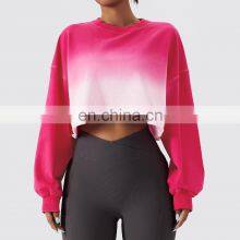 Gradient Color Long Sleeve Crop Tops Hot Sales Round Neck Short Women Sweatshirt thumbnail-3