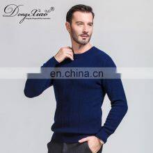 High Quality 100% Merino Wool Crew Neck Cable Knitted Pullover Sweater for Men for Winter thumbnail-3