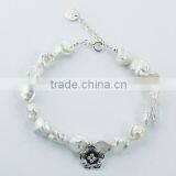 Freshwater Pearl Bracelet Antiqued Sterling Silver Flower thumbnail-1