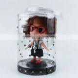 Custom cute rolled edge round pvc dolls clear box,dolls packaging