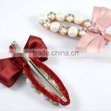 Fashion Crystal Pearl Ribbon Hair Bow Alligator Hair Clips Hair Accessory thumbnail-3