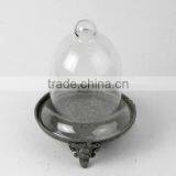 100057F- Antique Grey Metal and Glass Dome Holder
