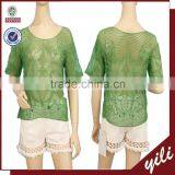 2016 Summer Short Sleeve Mesh Fabric Embroidery Woman Apparel thumbnail-1