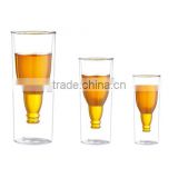 Popular design of double wall glass beer cup / beer mugs to Germany