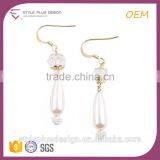 E77951I01 Pearl Gold Plated Long Earring Designs Gold Earring Backs Crystal Water Drop Pearl Pendant Earrings