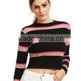 Chinese Clothing Manufacturers 2016 Fall and Winter Cropped Stripe Short Knitted Sweater Designs for Women thumbnail-4
