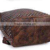 Big Backpack With Full Studs Vintage Stylish Shoulder Bag Mummy Bucket Bag Genuine Leather Top Quality Backpack thumbnail-5