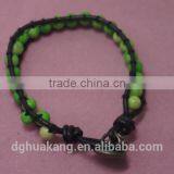 Artifical Emerald Bead Bracelet With Leather Cord and Metal Charm Superlight thumbnail-3