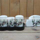 New Olive Ceramic Table Service Condiment Set With Salt and Pepper Shaker