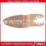 finger-shaped quick release Carbide oscillating tool saw blade for coarse sanding of fillers, tile adhesive, concrete, stone
