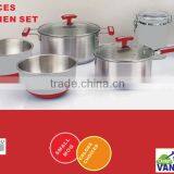 8pcs Modern Kitchen Design Stainless Steel Cookware Set With Red Silicon Handle / Kitchen Accessories/grey Salad Bowls With Red thumbnail-1