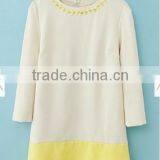 Beige Color Block Rhinestone Three Quarter Length Sleeve Dress thumbnail-2