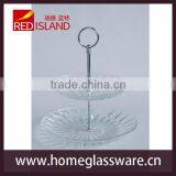 Cake Plate Double Layer Glass With Diamond Style Pattern thumbnail-2