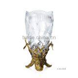 Hand Engraved Double Hourse Footed Bronze Mounted Vase, Ornate Crackle Crystal Flower Vase With Brass Base thumbnail-5