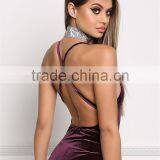 MGOO Fashion Manufacturer Purple Plunge Strap Bodysuits Velvet Blouses Cross V Neck Sexy Bloues Tops thumbnail-2