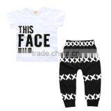 S17487A 2017 New Arrival Summer Baby Boy's Clothes Letter Printed Shirt + Pants 2 Pcs Set thumbnail-2