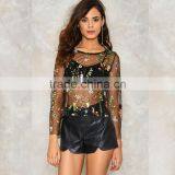 Sexy Mesh Embroidered Blouse Lady Latest Fashion Design Top thumbnail-5