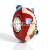 Wholesale Custom Round Silver Tone Core Red Stripe Pattern European Style Large Hole Lampwork Glass Beads thumbnail-1