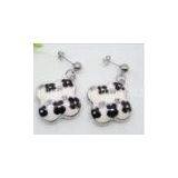 Various Styles Stainless Steel Enamel Dangle Earrings With Black Flower thumbnail-1