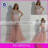 Real Sample Sweetheart Neckline Tulle Pink Sexy Beading Mermaid Prom Dress