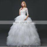 HS1619 2017 Luxury Applique Princess Bridal Gown Corset Organza Cathedral Church Ball Gown Wedding Dresses Cheap thumbnail-3