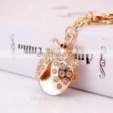 Cute Gold Plated Crystal Beetle Metal Car Keychain thumbnail-1