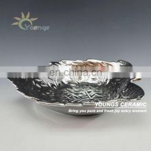 Silver Chinese Ceramic Hand Painted Crafts Leaf shaped Food or Fruit Tray