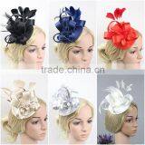 Wholesale 6 Color Feather Satin Fascinator Hair Clip Wedding Cocktail Hat thumbnail-1