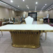 Modern Gold Stainless Steel Marble Top Dining Table Event Dining Table thumbnail-1