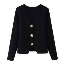 2025 Neues, modisches und elegantes Damenkleidungs-Wholesale-Metallbügeldekor-V-Hals-Sweatermantel ... thumbnail-4