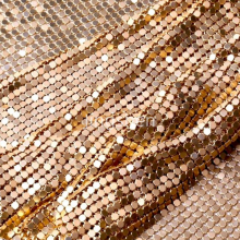 Trendy Metallic Sequined Bubblegum Pink Metallic Mesh Fabric, Suitable for Chainmail Dresses and Bags. thumbnail-4