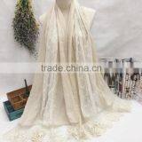 Latest Beautiful Charm Lace Pattern Plain Cotton Muslim Embroidery Scarf thumbnail-2