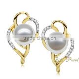 Fashion Akoya Pearl 14K Gold Stud Earring with Diamonds