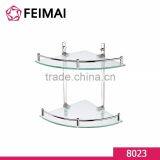 Wall Mounted Bathroom Fitting Glass Two Layers Corner Storage Shelf
